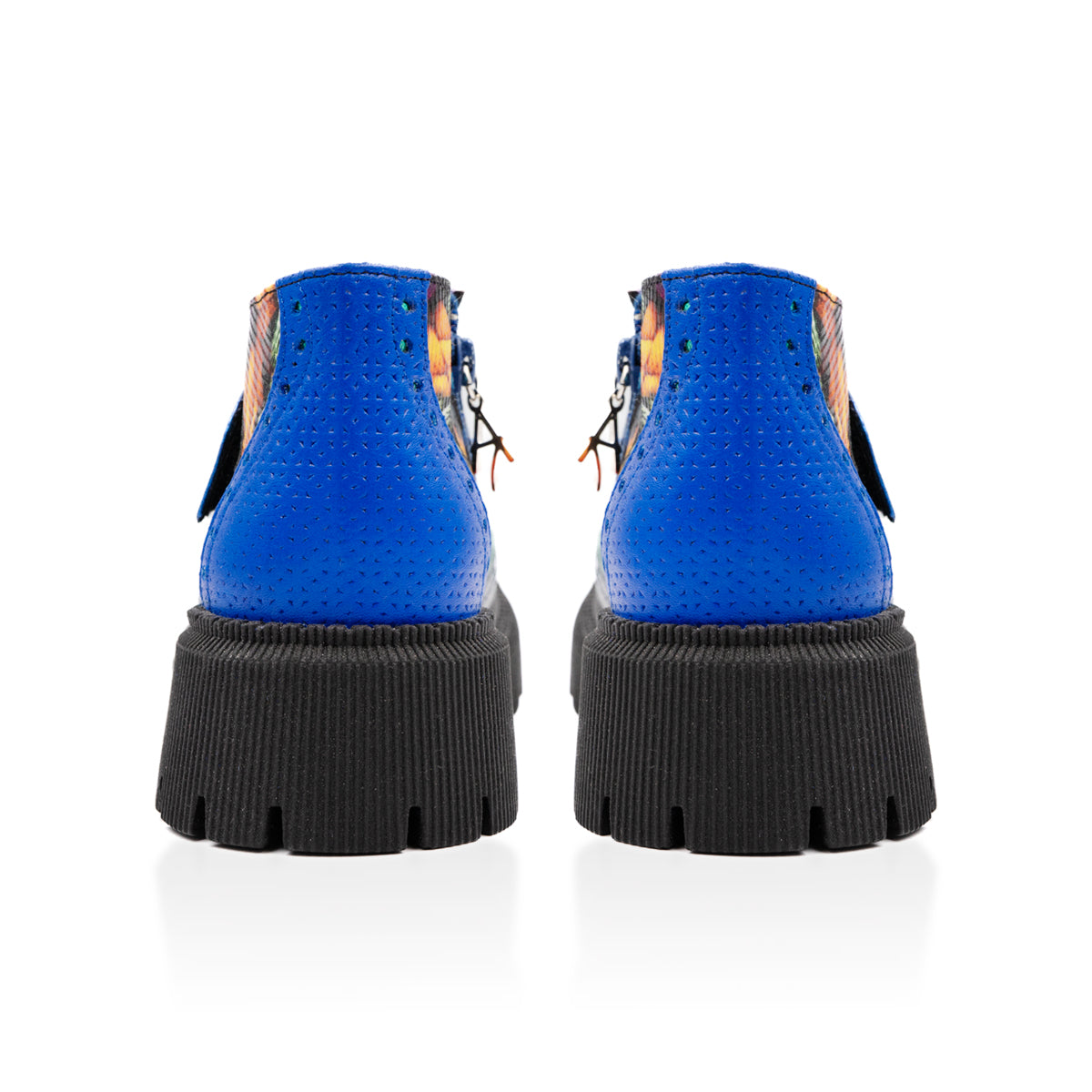 blue multi-color bootie with chunky heel by altura sie7e from Shoe Be Do USA back view
