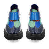 blue multi-color bootie with chunky heel by altura sie7e from Shoe Be Do USA front view