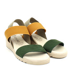 green and yellow strappy platform sandal pair