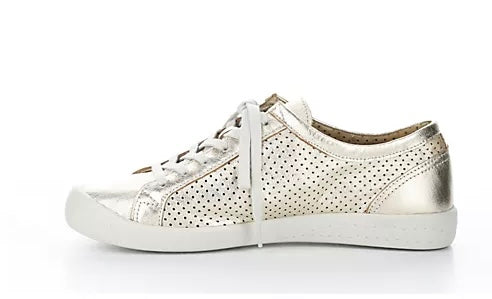 metallic hue perforated sneaker low top with white laces side detail