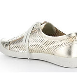 metallic hue perforated sneaker low top with white laces side back profile