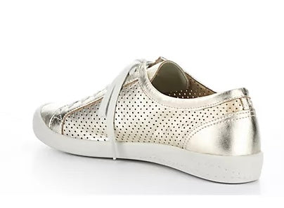metallic hue perforated sneaker low top with white laces side back profile