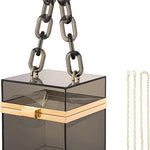 clear rectangular acrylic clutch handbag with detachable chain