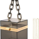 clear rectangular acrylic clutch handbag with detachable chain