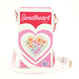 Heart shaped candy inspired novelty handbag made from quality vinyl material.