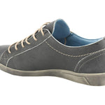 The CLOUD® Aika sneaker in dark grey features an Italian leather upper, contrast stitching, lace-up and side zip closure, round-toe silhouette, and flexible rubber outsole back view.