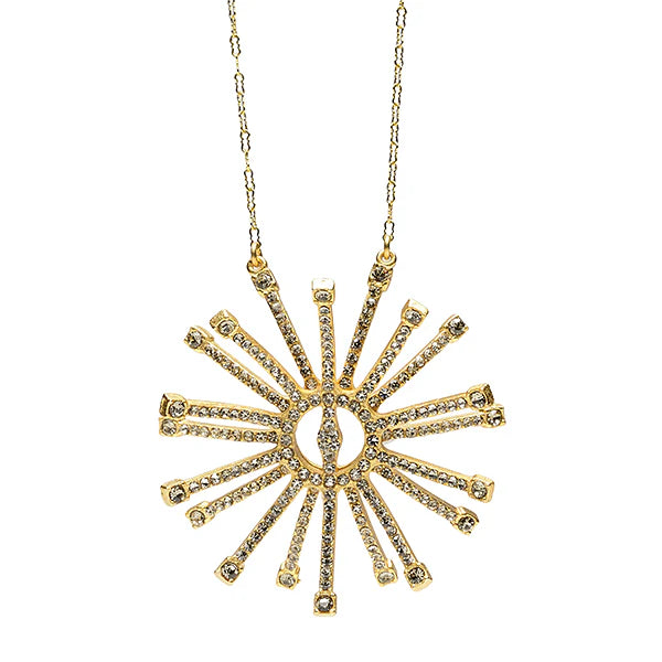 three dimensional crystal spider necklace features an 18K gold finish with black diamond crystal accents on a 16 " chain with lobster clasp closure. Handmade in New York.