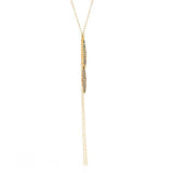 double crystal leaf necklace features an 18K gold finish with black diamond crystal accents on a 16" chain with lobster clasp closure. Handmade in New York.