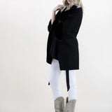 Original USA Suede Belted Cape with Wide Vegan Fur Collar and Cuffs
