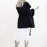 Original USA Suede Belted Cape with Wide Vegan Fur Collar and Cuffs