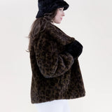 Original USA Leopard Wide Lapel Faux Fur Jacket