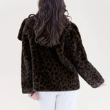 Original USA Leopard Wide Lapel Faux Fur Jacket