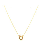 mini horseshoe pendant necklace features 18K gold plating on a fine chain. Handmade in New York.