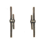 Hi-Lo bar post earring feature black diamond crystal detailing. Handmade in New York.