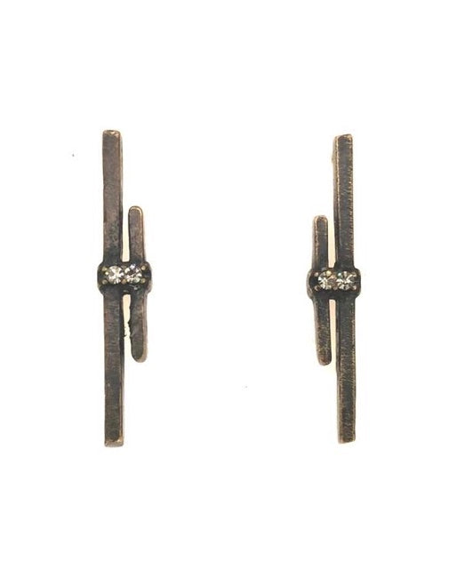 Hi-Lo bar post earring feature black diamond crystal detailing. Handmade in New York.