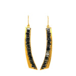 curved baguette crystal drop earrings feature 18K gold finish with black diamond crystals. Handcrafted in Brooklyn.