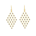 Diamond lattice crystal earrings featuring 18K gold finish with black diamond crystals. Handmade in New York.
