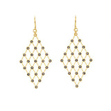 Diamond lattice crystal earrings featuring 18K gold finish with black diamond crystals. Handmade in New York.