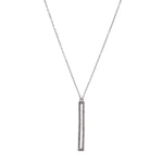 skinny rectangle crystal pave pendant necklace. Made with an antique brass finish with black diamond crystal accents on a 16" chain with a lobster clasp closure. Handmade in New York.