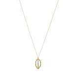 small leaf pendant necklace with crystal line features an 18K gold finish with black diamond crystal accents on a 16" brass delicate chain with lobster clasp closure. Handmade in New York.
