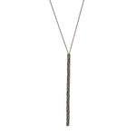 crystal stacked Y necklace features an antique brass finish with black diamond crystals accents. This necklace has a 36" chain. Handmade in New York.