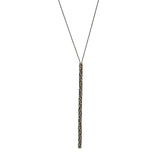 crystal stacked Y necklace features an antique brass finish with black diamond crystals accents. This necklace has a 36" chain. Handmade in New York.
