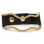 vintage brown leather bracelet features 18K gold plating over brass with black diamond crystal accents. Handmade in New York.