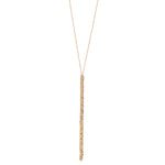 crystal stacked Y necklace features 18K gold finish with black diamond crystals accents. This necklace has a 36" chain with lobster clasp closure. Handmade in New York.