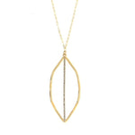 leaf pendant necklace features 18K gold plating over brass. Embellished with Black Diamond. Handmade in New York.