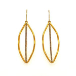 leaf shaped earrings feature gold plating over brass with black diamond accents. Handmade in New York.