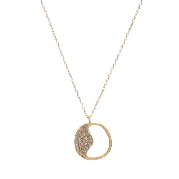 apple inspired small necklace features 18K gold finish with black diamond crystal accents and a 16 inch brass chain with lobster clasp closure. Handmade in New York.