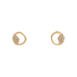 apple inspired small stud earrings feature 18K gold finish with black diamond crystals accents. Handcrafted in Brooklyn.
