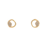 apple inspired small stud earrings feature 18K gold finish with black diamond crystals accents. Handcrafted in Brooklyn.