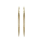 long bullet drop earrings with crystal cutouts feature 18K gold finish with black diamond crystals. Handmade in New York.