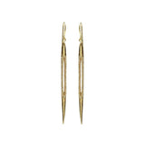 long bullet drop earrings with crystal cutouts feature 18K gold finish with black diamond crystals. Handmade in New York.