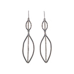 double crystal leaf drop earrings feature an antique brass finish with black diamond crystals. Handmade in Brooklyn.