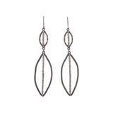 double crystal leaf drop earrings feature an antique brass finish with black diamond crystals. Handmade in Brooklyn.