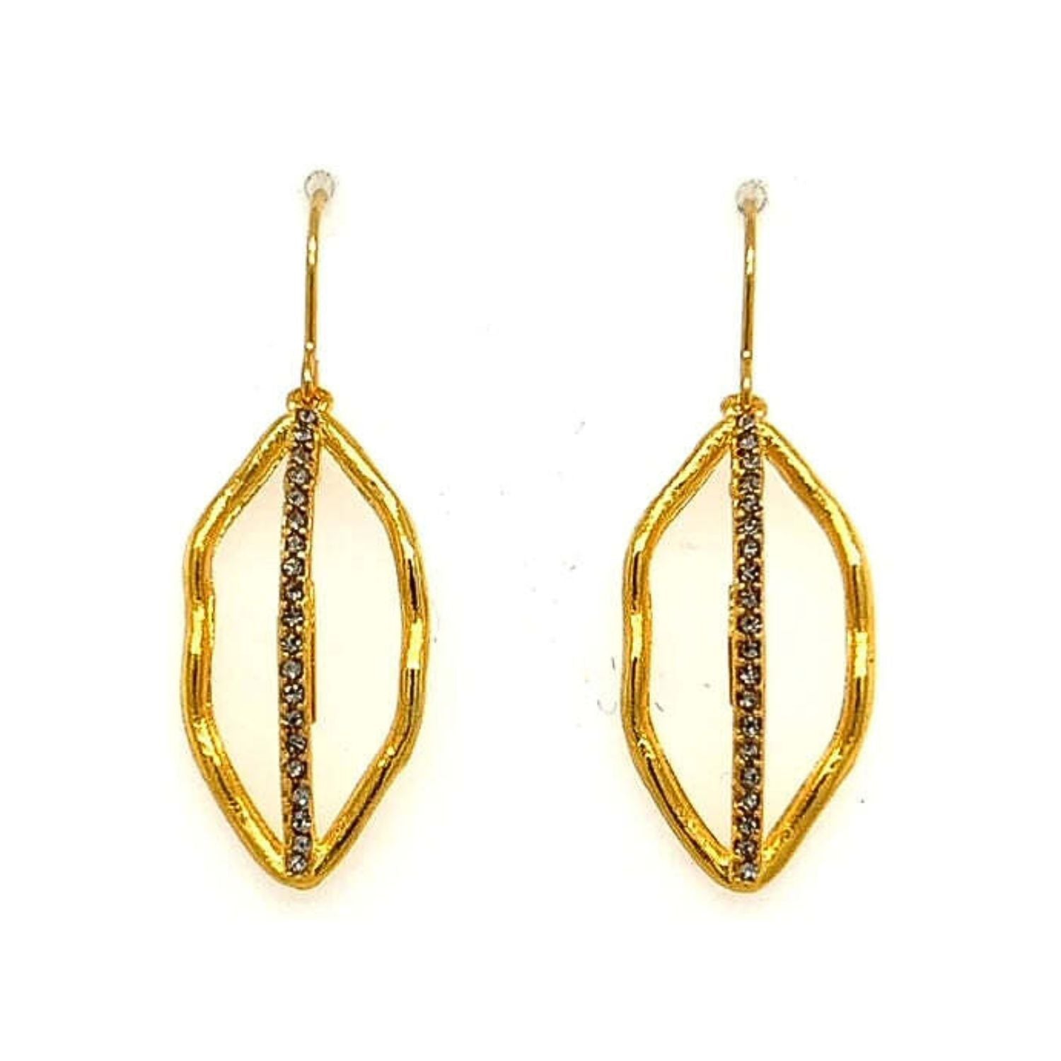 small open leaf crystal drop earrings feature 18K gold finish over brass with black diamond crystals. Handcrafted in Brooklyn.
