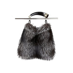 Genuine silver black fox fur handbag with cow horn handle. Made in the USA.