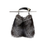 Genuine silver black fox fur handbag with cow horn handle. Made in the USA.