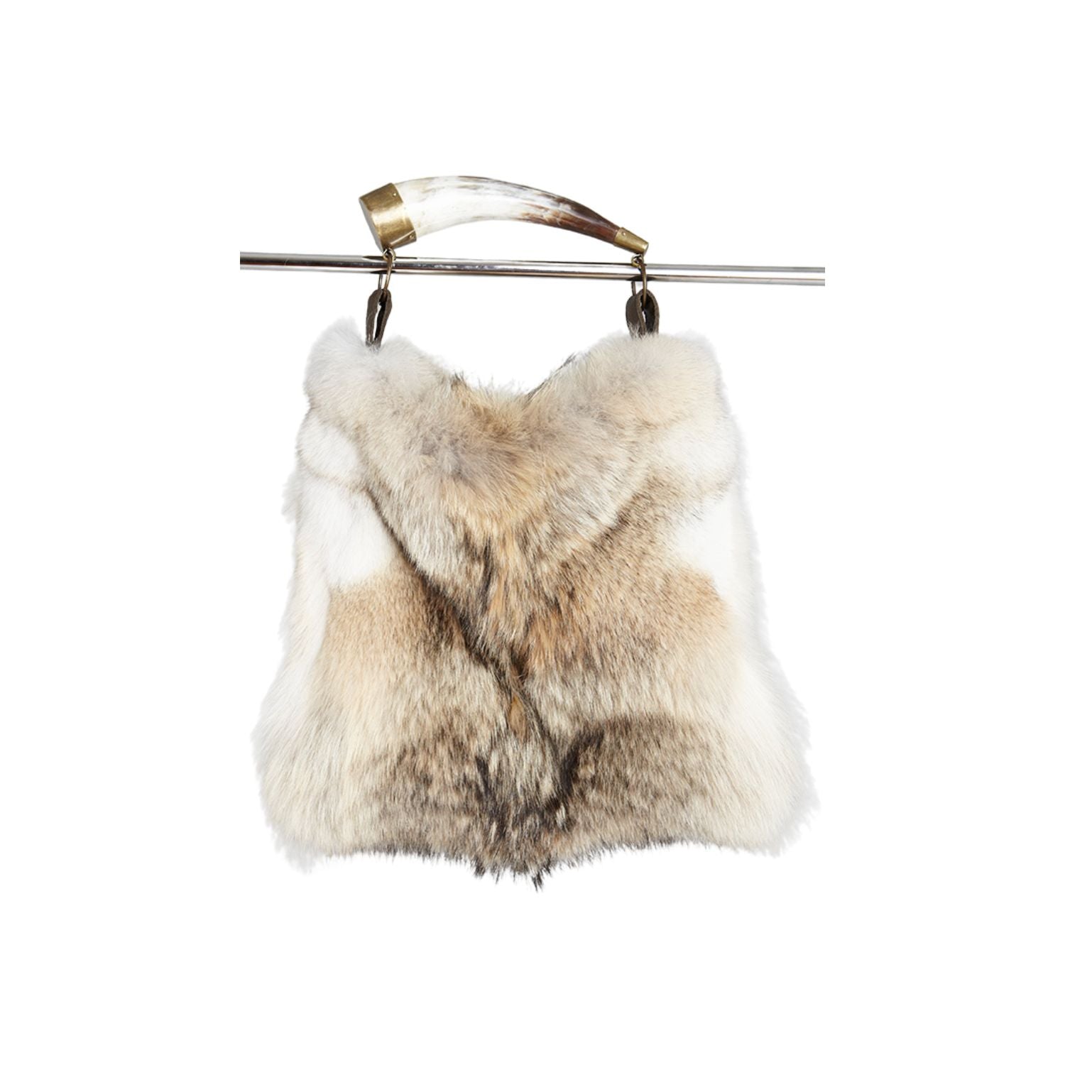 Genuine coyote fur handbag with cow horn handle. Made in the USA.