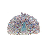 multi-colored crystal embellished peacock handbag