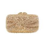 gold toned crystal embellished bow clutch handbag