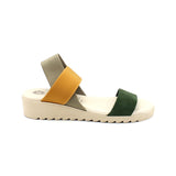 green and yellow strappy platform sandal