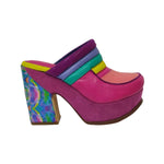 multi-color rainbow hand painted mule slip on clog with heel