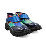 blue multi-color bootie with chunky heel by altura sie7e from Shoe Be Do USA side view