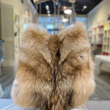 Genuine coyote fur handbag with cow horn handle. Made in the USA. Featured at Shoe Be Do USA.