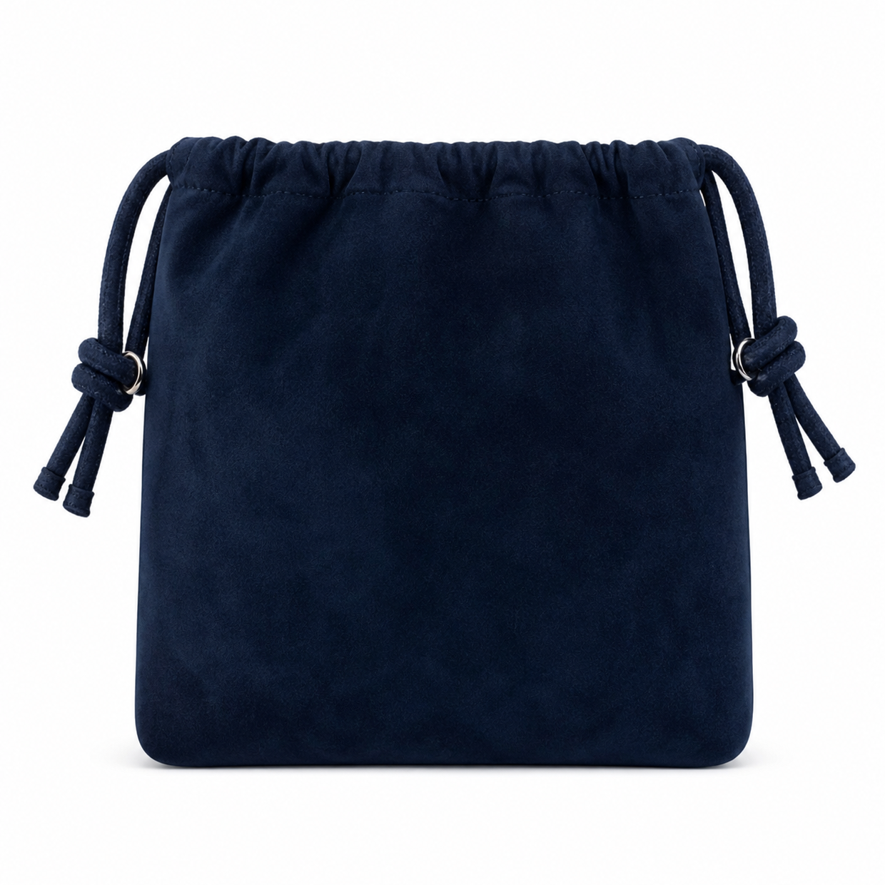 Navy blue drawstring pouch with gold rivet pattern back