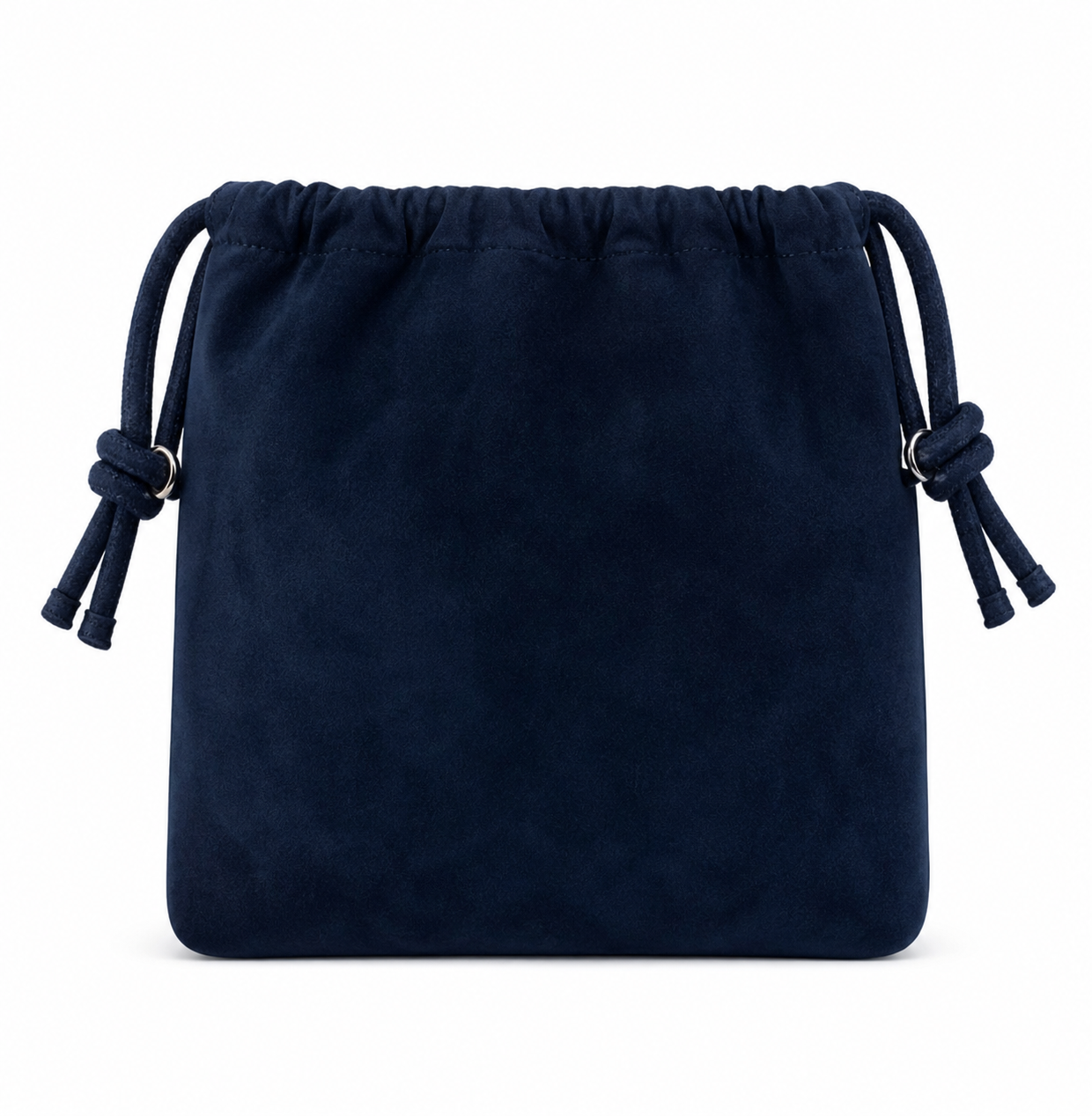 Navy blue drawstring pouch with gold rivet pattern back