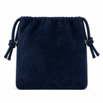 Navy blue drawstring pouch with gold rivet pattern back